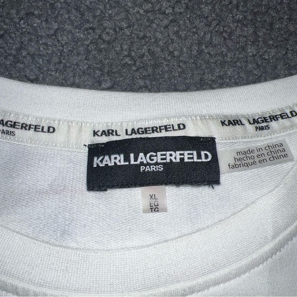 Karl Lagerfeld Sweatshirt Women XL White Logo Paris Crewneck. - Picture 6 of 7